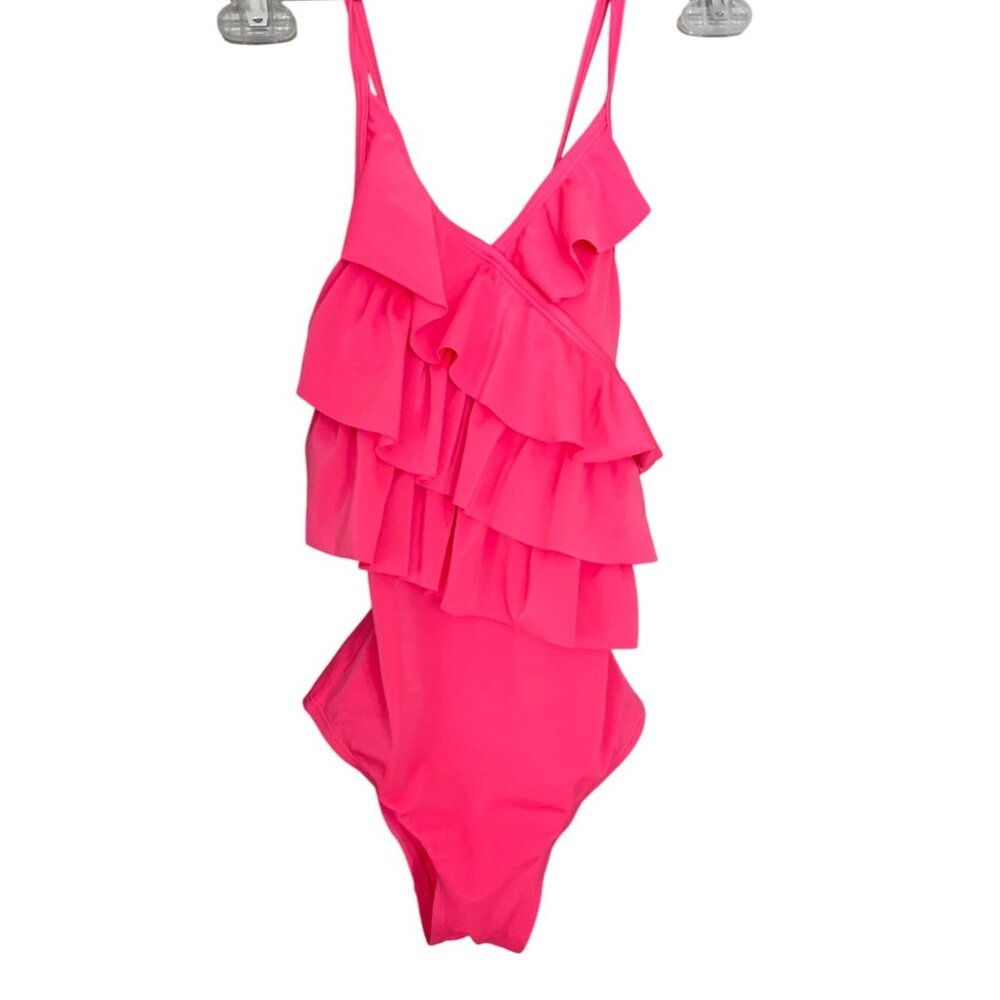 Gap Kids One-Piece Swimsuit Girls Size L Hot Pink Ruffle Swimwear Lined
